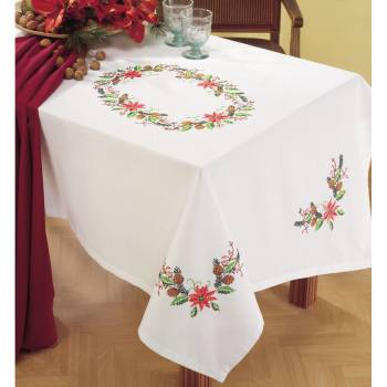 Long Narrow Cotton Tablecloth 140 x 220 cm with Cross Stitch Pattern No 2082-4143