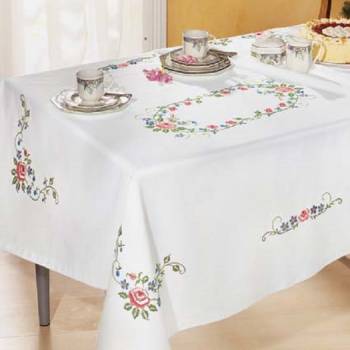 Cotton Kitchen Tablecloth 130 x 160 cm with Cross Stitch Pattern No 2082-3124