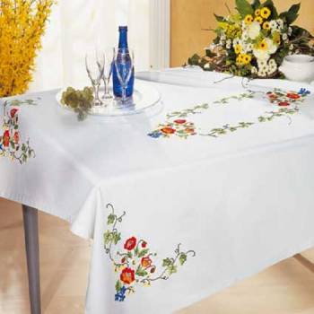 Cotton Kitchen Tablecloth 130 x 160 cm with Cross Stitch Pattern No 2082-3193
