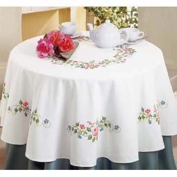 Rotunda Cotton Tablecloth Ø 170cm with Cross Stitch Pattern No 2083-8124