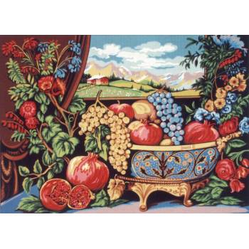 Πίνακας Κεντήματος ''Φρούτα και Λουλούδια" διάσταση 50 x 70 cm C.1861 Gobelin-Diamant